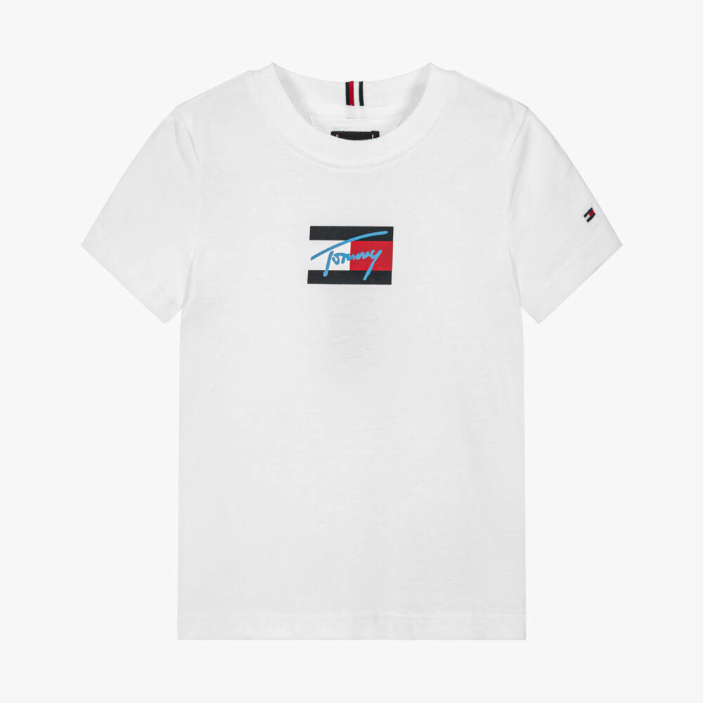 Tommy Hilfiger-Boys White Cotton Flag Logo T-Shirt | Childrensalon Outlet