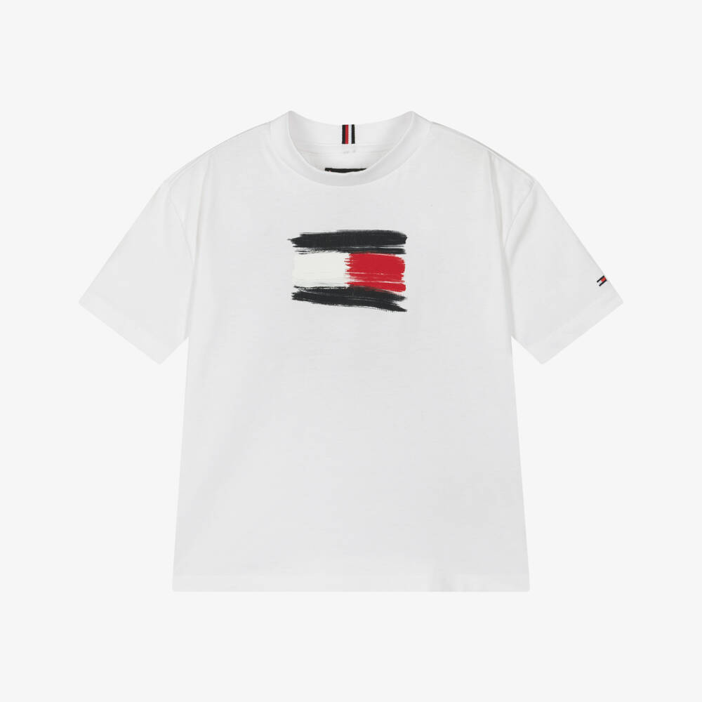 Tommy Hilfiger-Boys White Cotton Flag Logo T-Shirt | Childrensalon Outlet