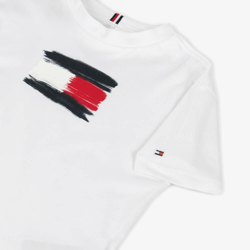 Tommy Hilfiger-Boys White Cotton Flag Logo T-Shirt | Childrensalon Outlet