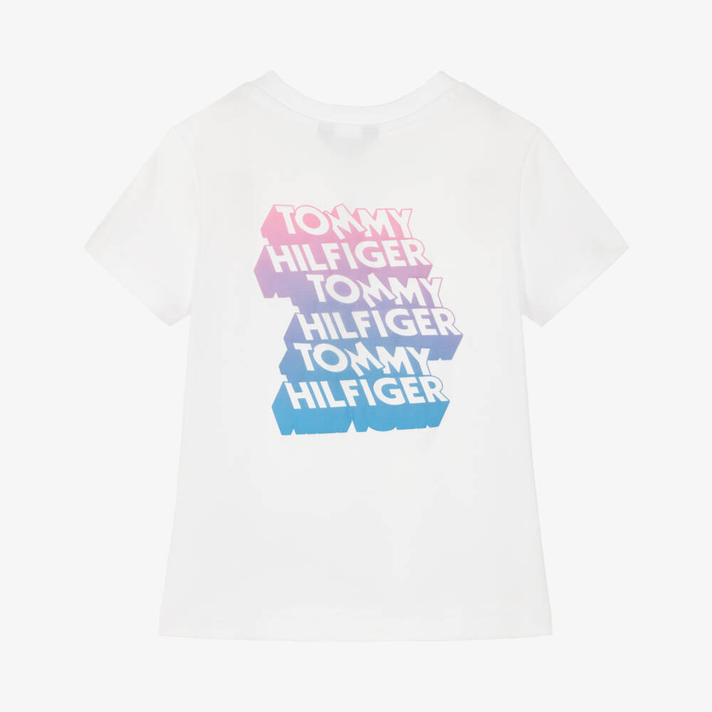 Tommy Hilfiger-Boys White Cotton Gradient Logo T-Shirt | Childrensalon Outlet