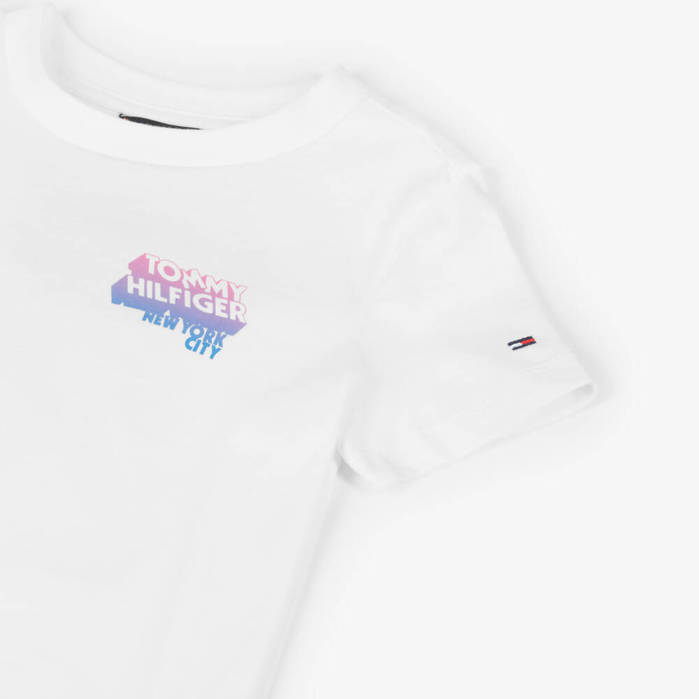 Tommy Hilfiger-Boys White Cotton Gradient Logo T-Shirt | Childrensalon Outlet