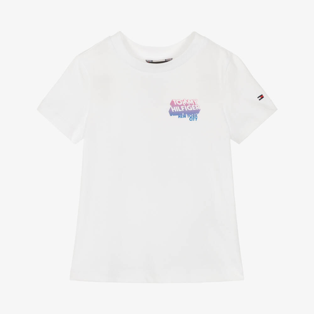 Tommy Hilfiger-Boys White Cotton Gradient Logo T-Shirt | Childrensalon Outlet