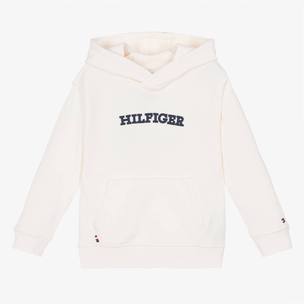 Tommy Hilfiger - Sweat à capuche blanc en coton garçon  | Childrensalon