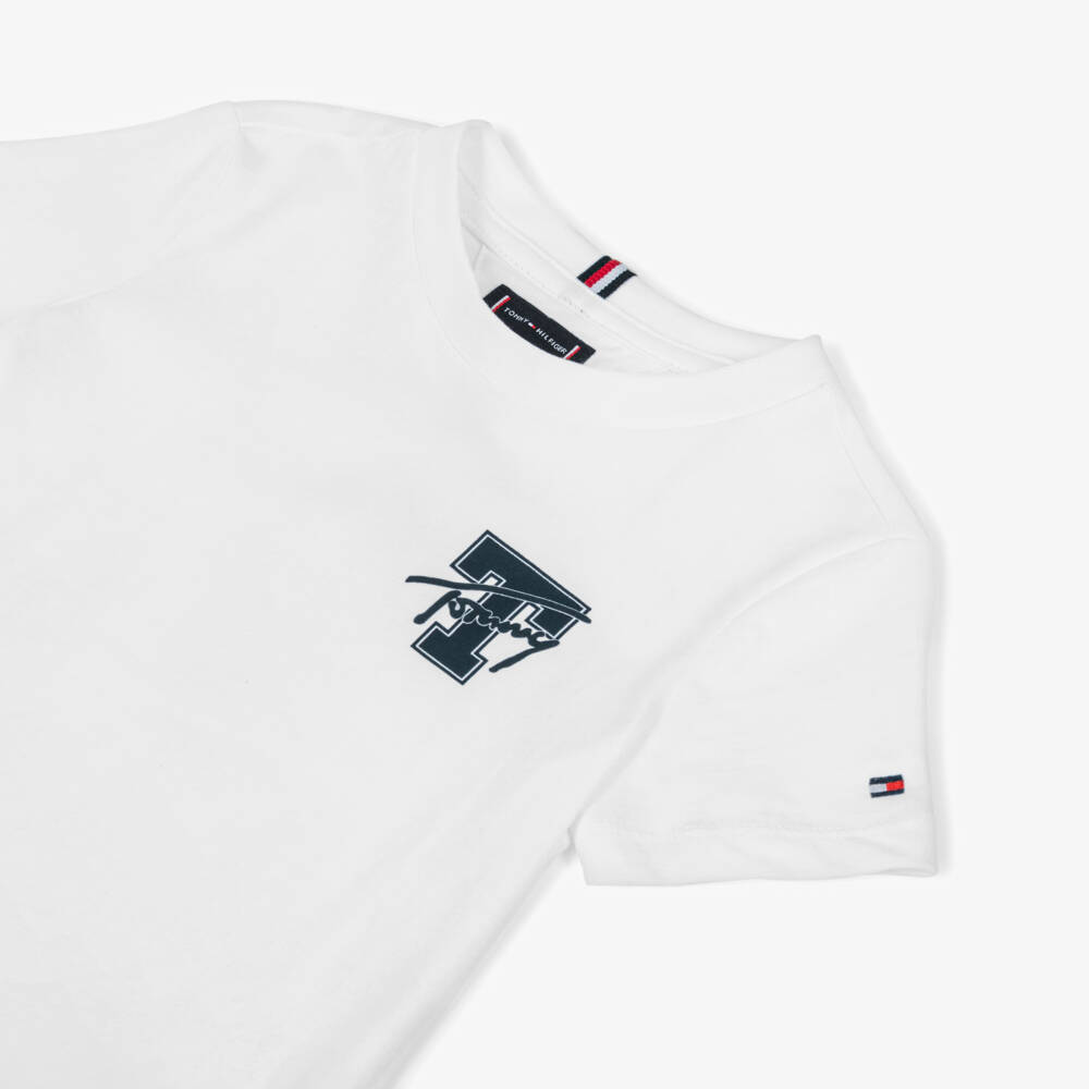 Tommy Hilfiger-Boys White Cotton Logo Graphic T-Shirt | Childrensalon Outlet