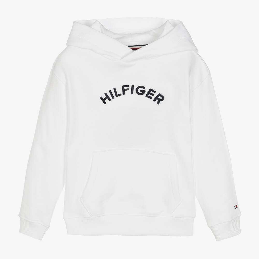 Tommy Hilfiger - Boys White Cotton Logo Hoodie | Childrensalon