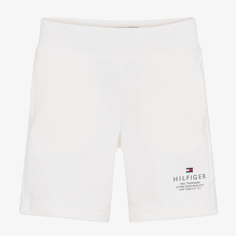 Tommy Hilfiger - Boys White Cotton Logo Shorts | Childrensalon