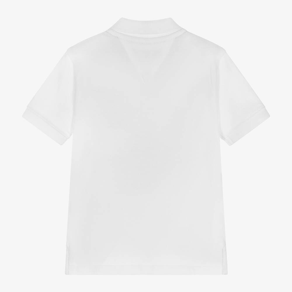 Tommy Hilfiger-Boys White Cotton Monogram Logo Polo Shirt | Childrensalon Outlet