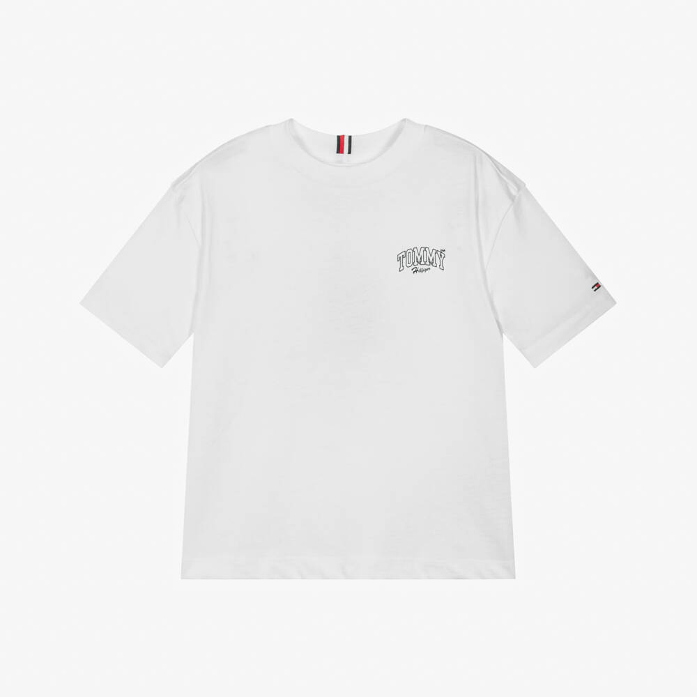 Tommy Hilfiger-Boys White Cotton Multi Logo T-Shirt | Childrensalon Outlet