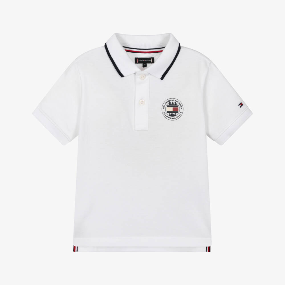 Tommy Hilfiger-Boys White Cotton Piqué Polo Shirt | Childrensalon Outlet