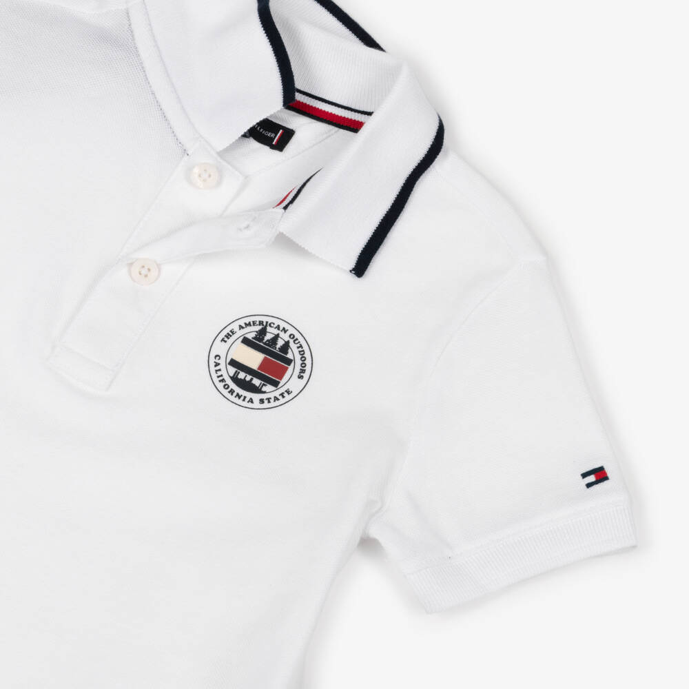 Tommy Hilfiger-Boys White Cotton Piqué Polo Shirt | Childrensalon Outlet