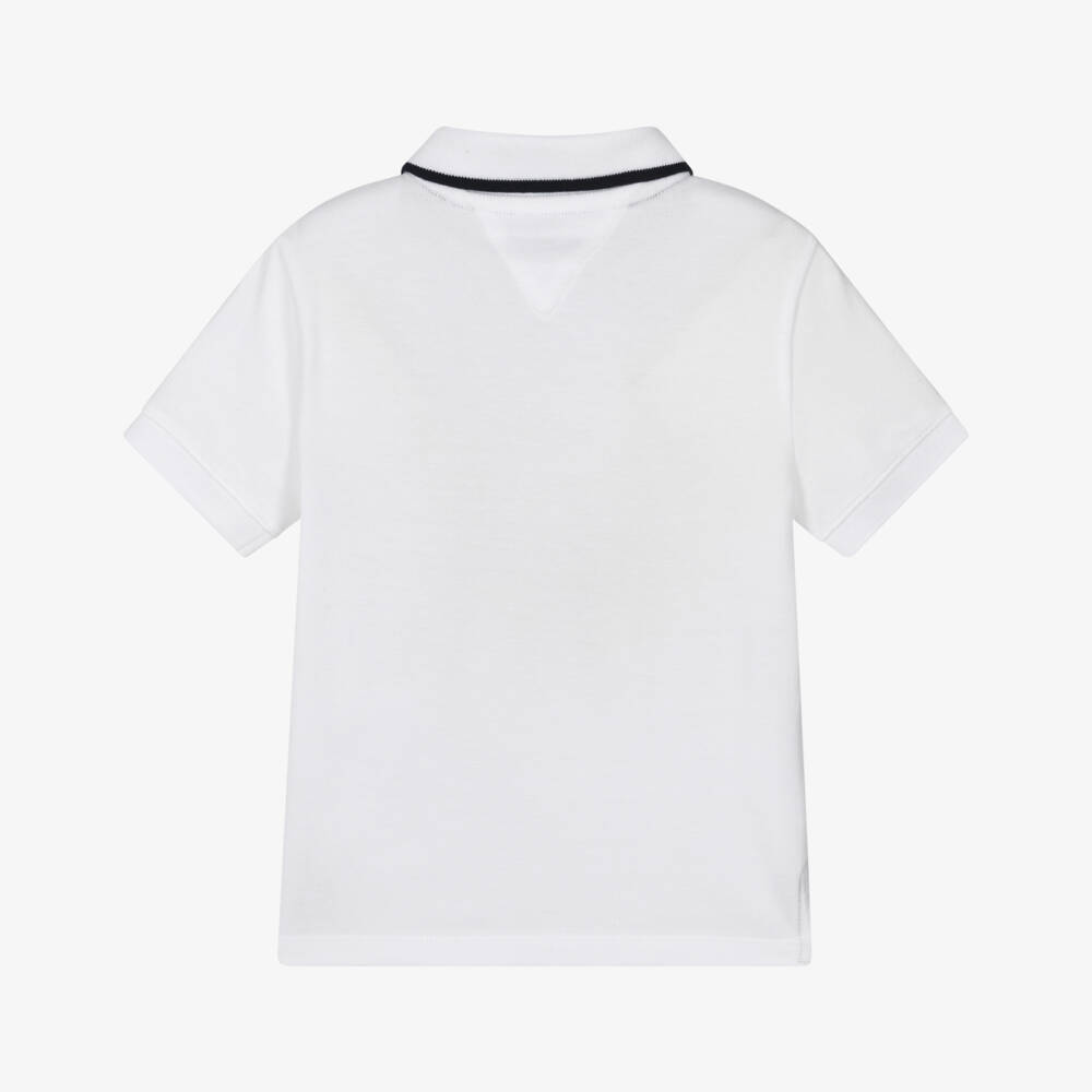 Tommy Hilfiger-Boys White Cotton Piqué Polo Shirt | Childrensalon Outlet