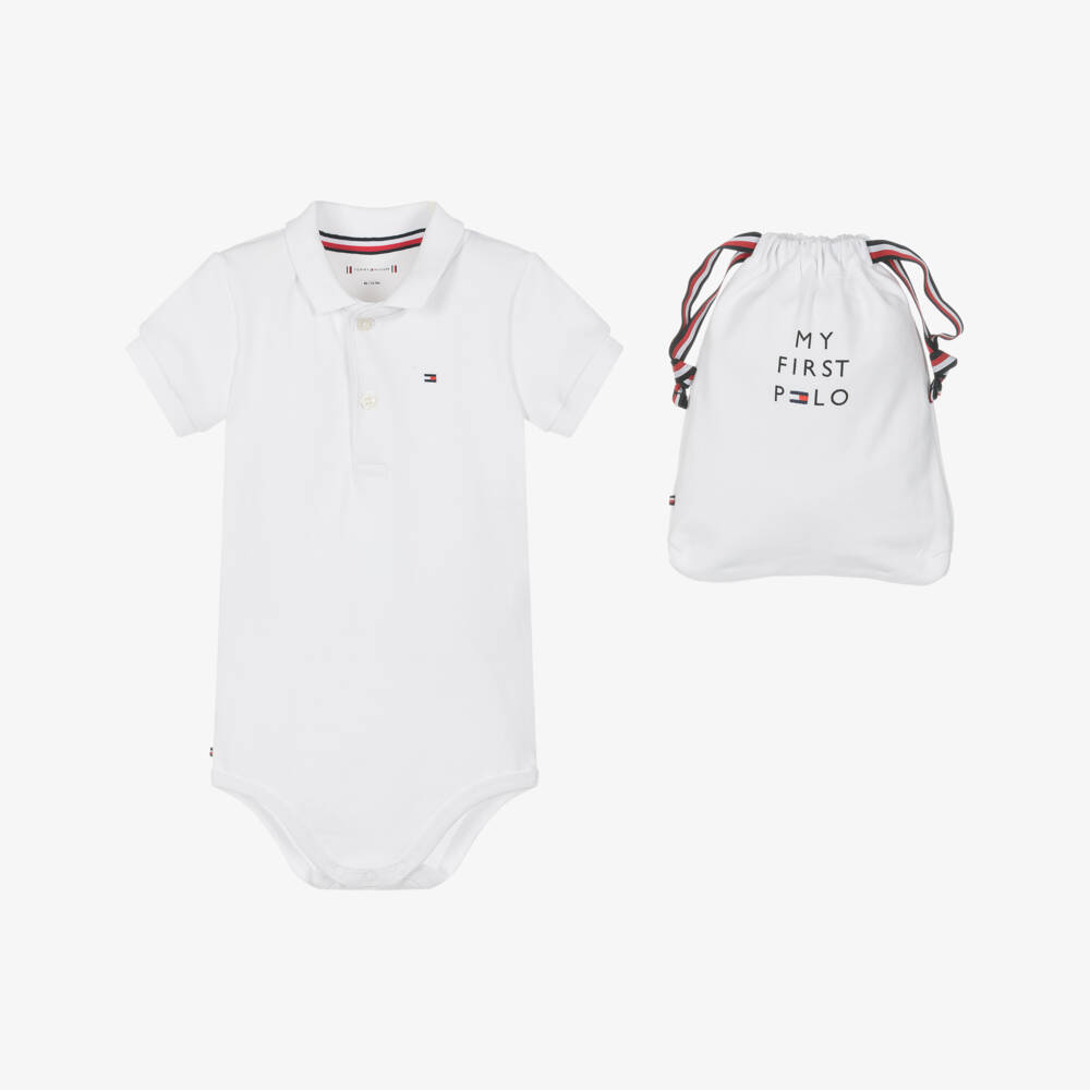 Tommy Hilfiger-Белый хлопковый боди рубашка поло для мальчиков | Childrensalon Outlet
