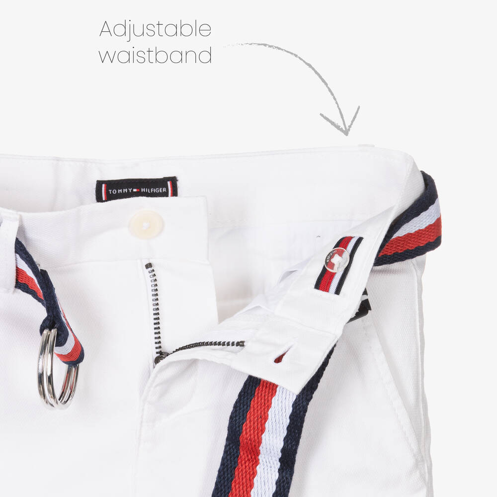 Tommy Hilfiger-Boys White Cotton Slim-Fit Shorts | Childrensalon Outlet