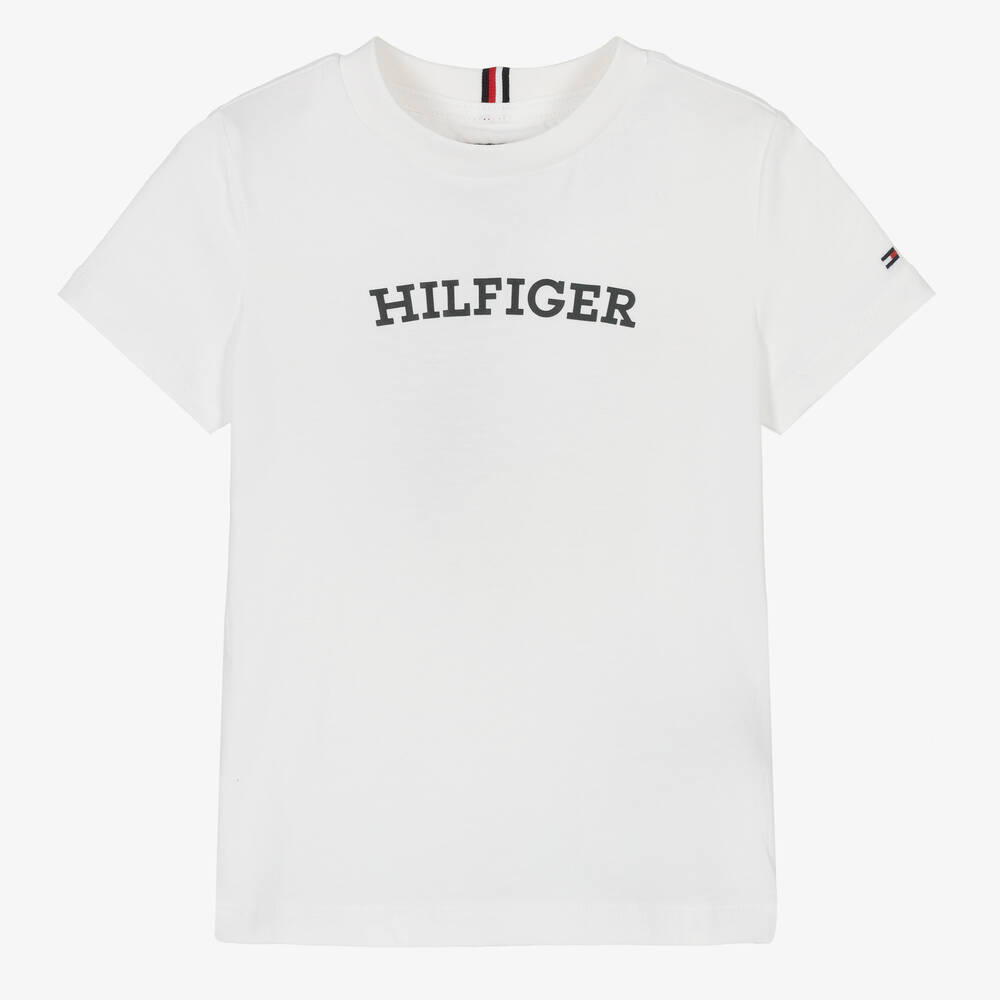 Tommy Hilfiger - تيشيرت قطن لون أبيض للأولاد | Childrensalon