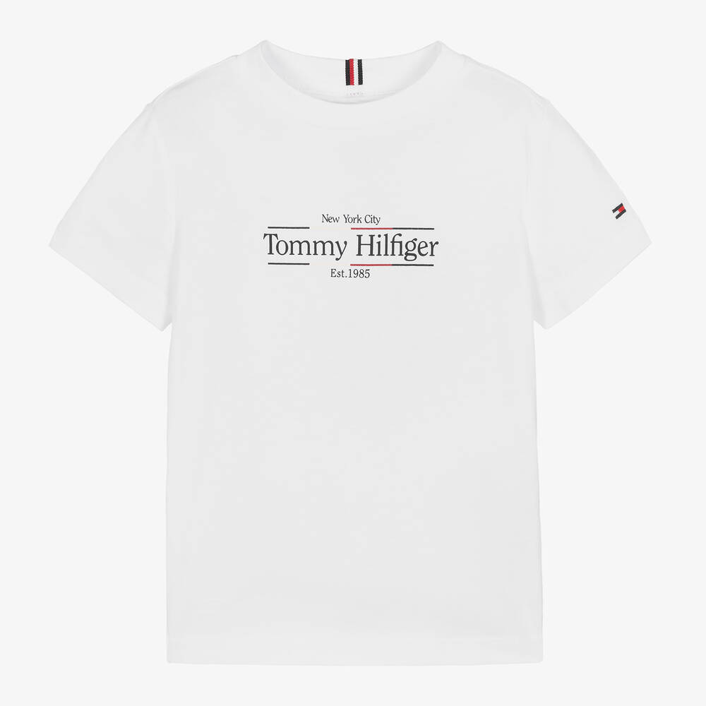 Tommy Hilfiger-Boys White Cotton T-Shirt | Childrensalon Outlet