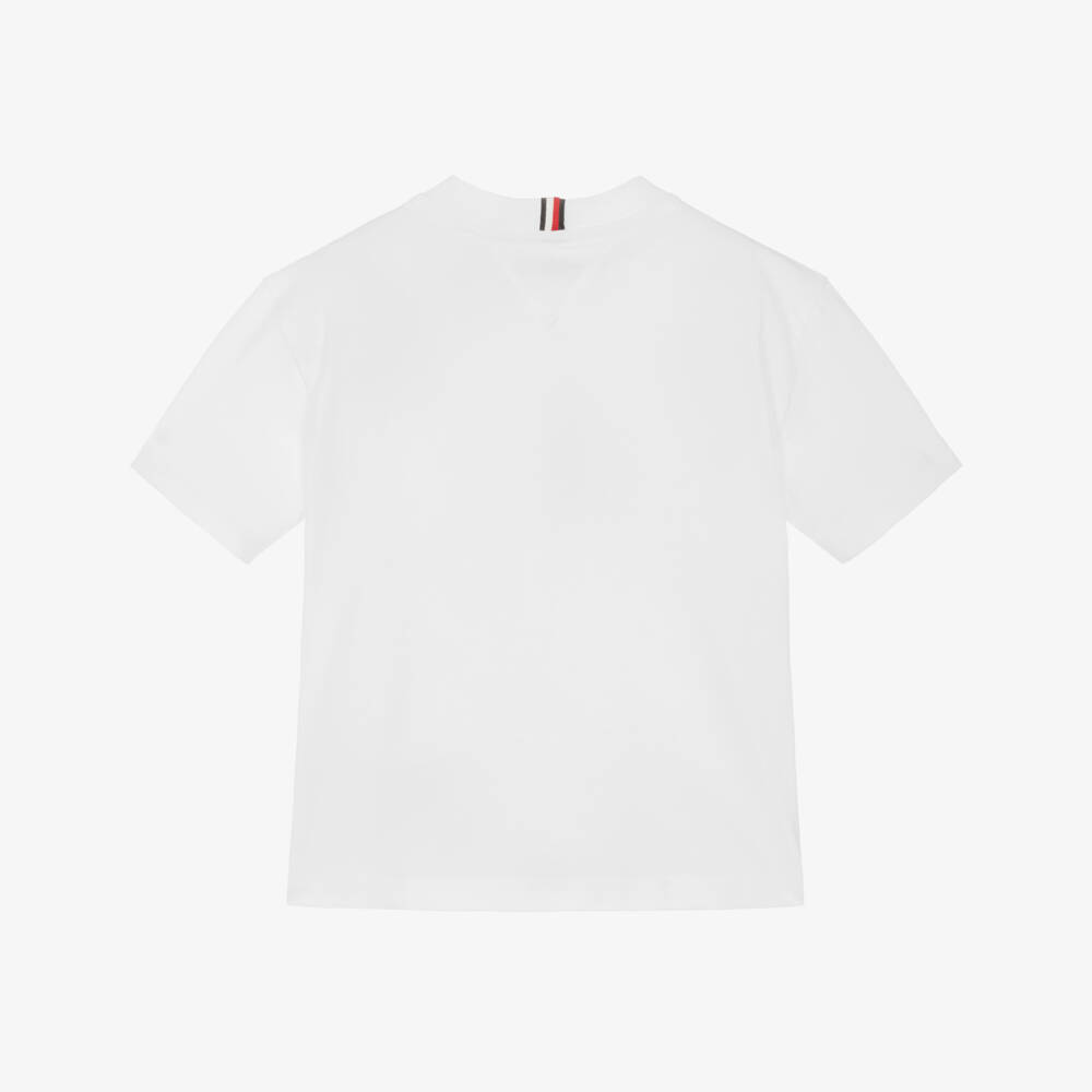 Tommy Hilfiger-Boys White Cotton T-Shirt with Tonal Logo Embroidery | Childrensalon Outlet