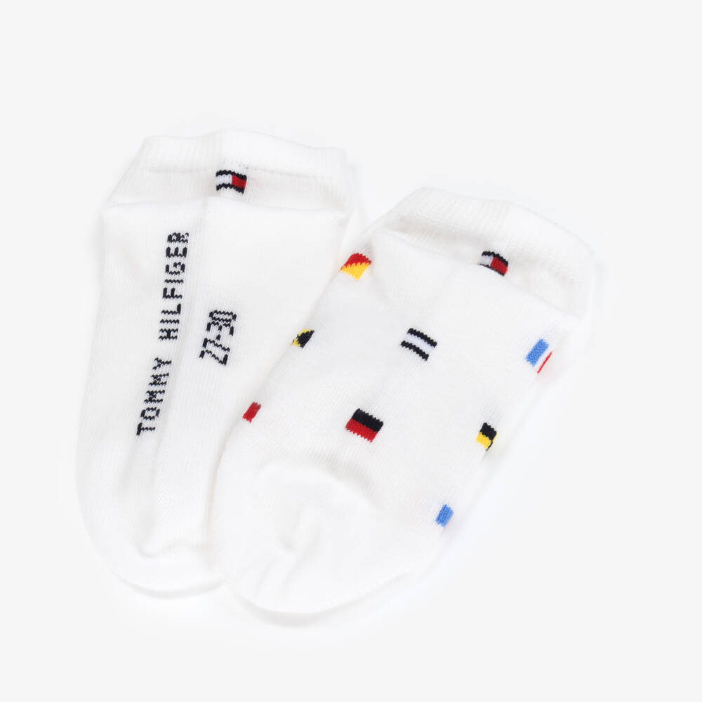 Tommy Hilfiger-Boys White Cotton Trainer Socks (2 Pack) | Childrensalon Outlet
