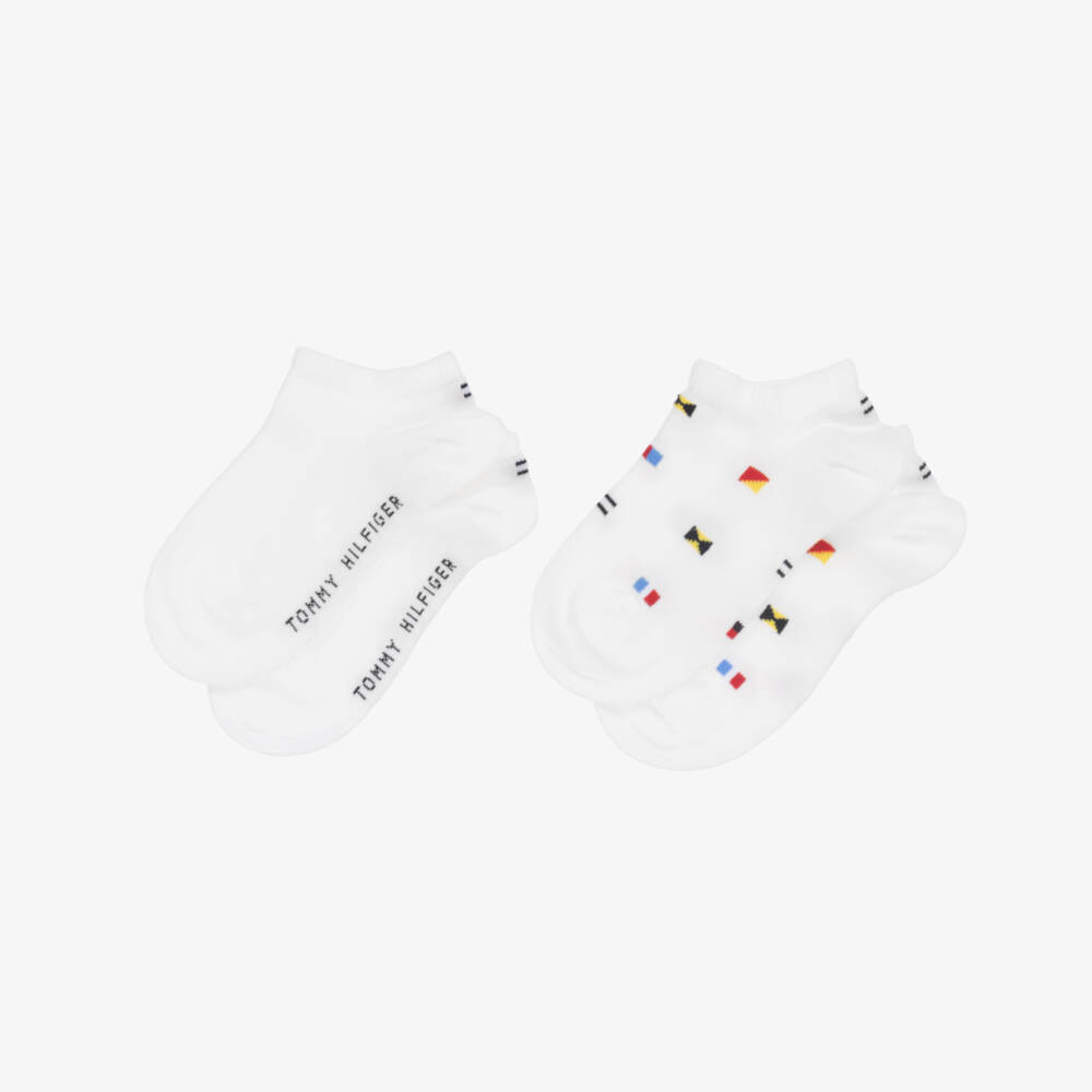 Tommy Hilfiger-Boys White Cotton Trainer Socks (2 Pack) | Childrensalon Outlet