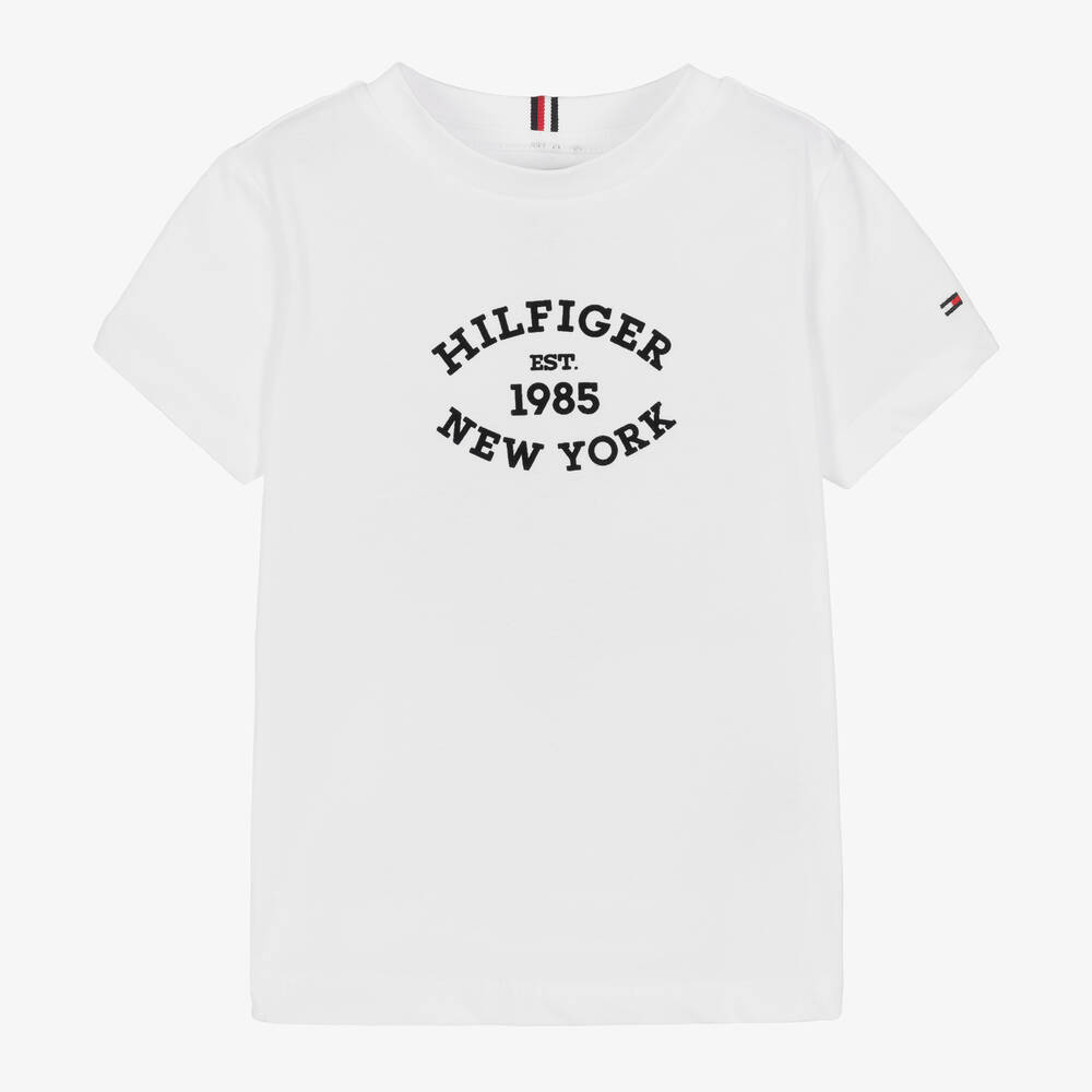 Tommy Hilfiger-Boys White Cotton Varsity Logo T-Shirt | Childrensalon Outlet