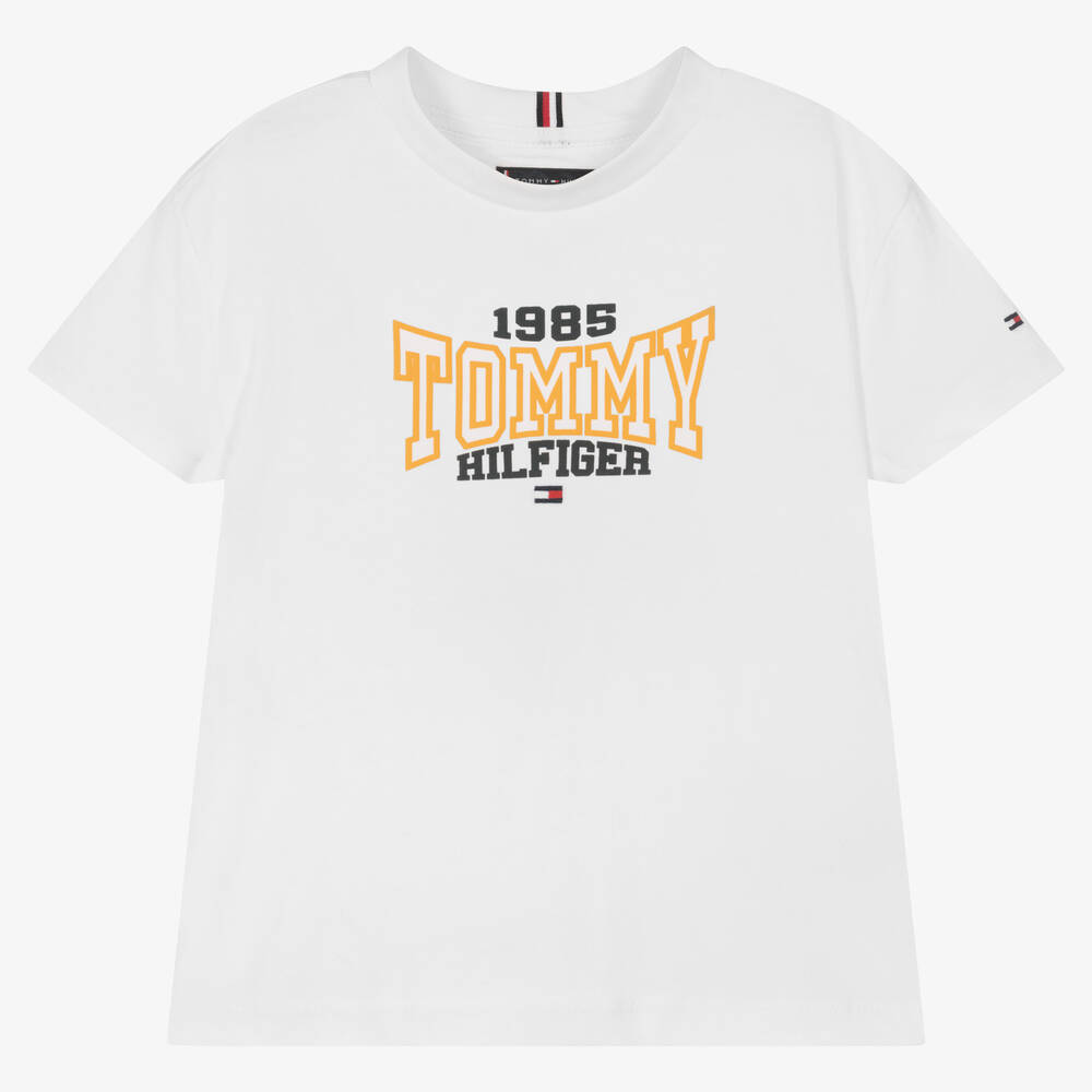 Tommy Hilfiger - Белая хлопковая футболка варсити для мальчиков | Childrensalon