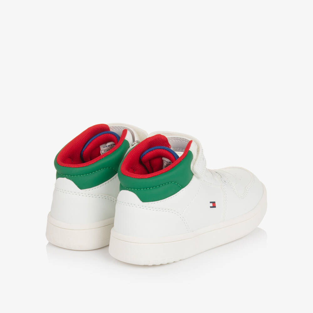 Tommy Hilfiger-Boys White Faux Leather Colourblock High-Top Trainers | Childrensalon Outlet