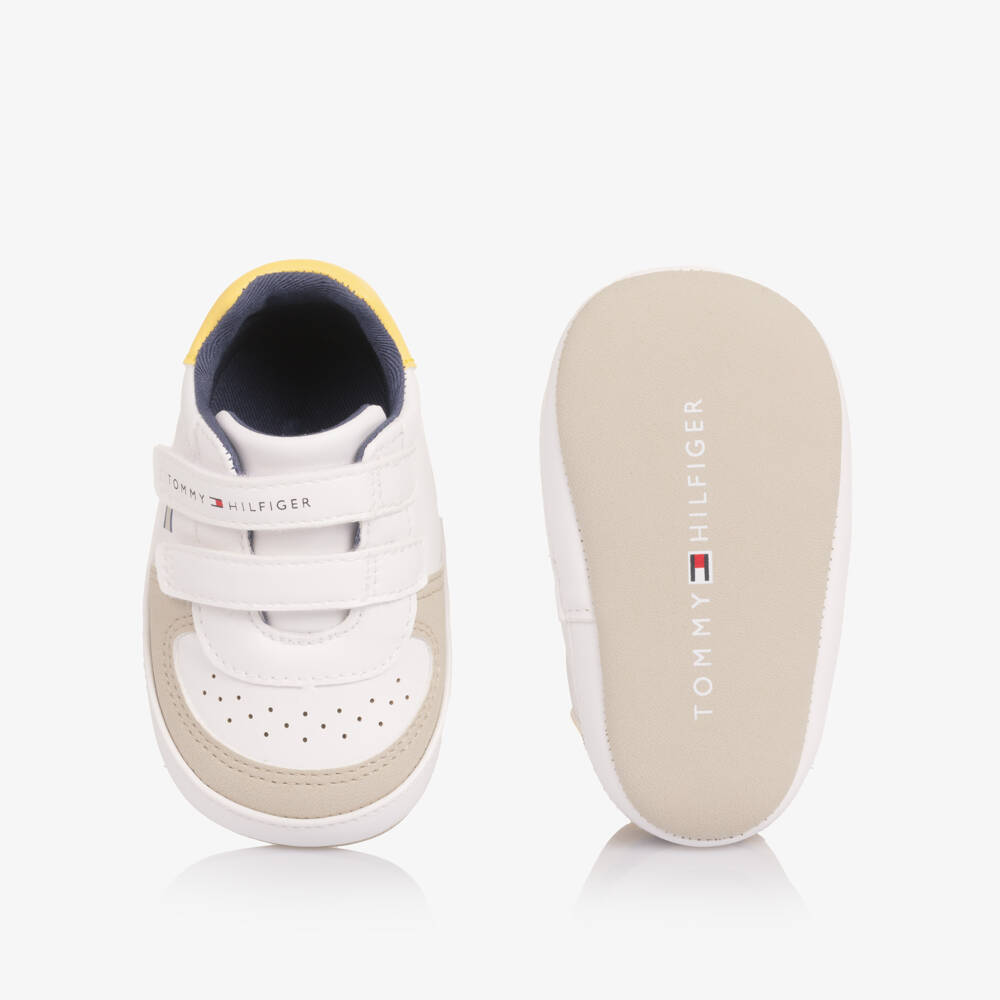 Tommy Hilfiger-Boys White Faux Leather Pre-Walker Trainers | Childrensalon Outlet