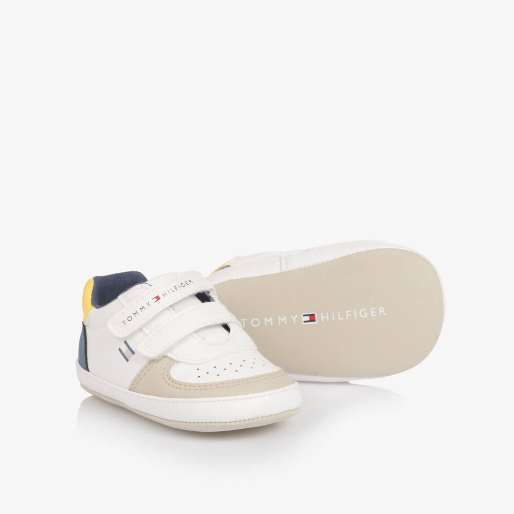 Tommy Hilfiger-Boys White Faux Leather Pre-Walker Trainers | Childrensalon Outlet