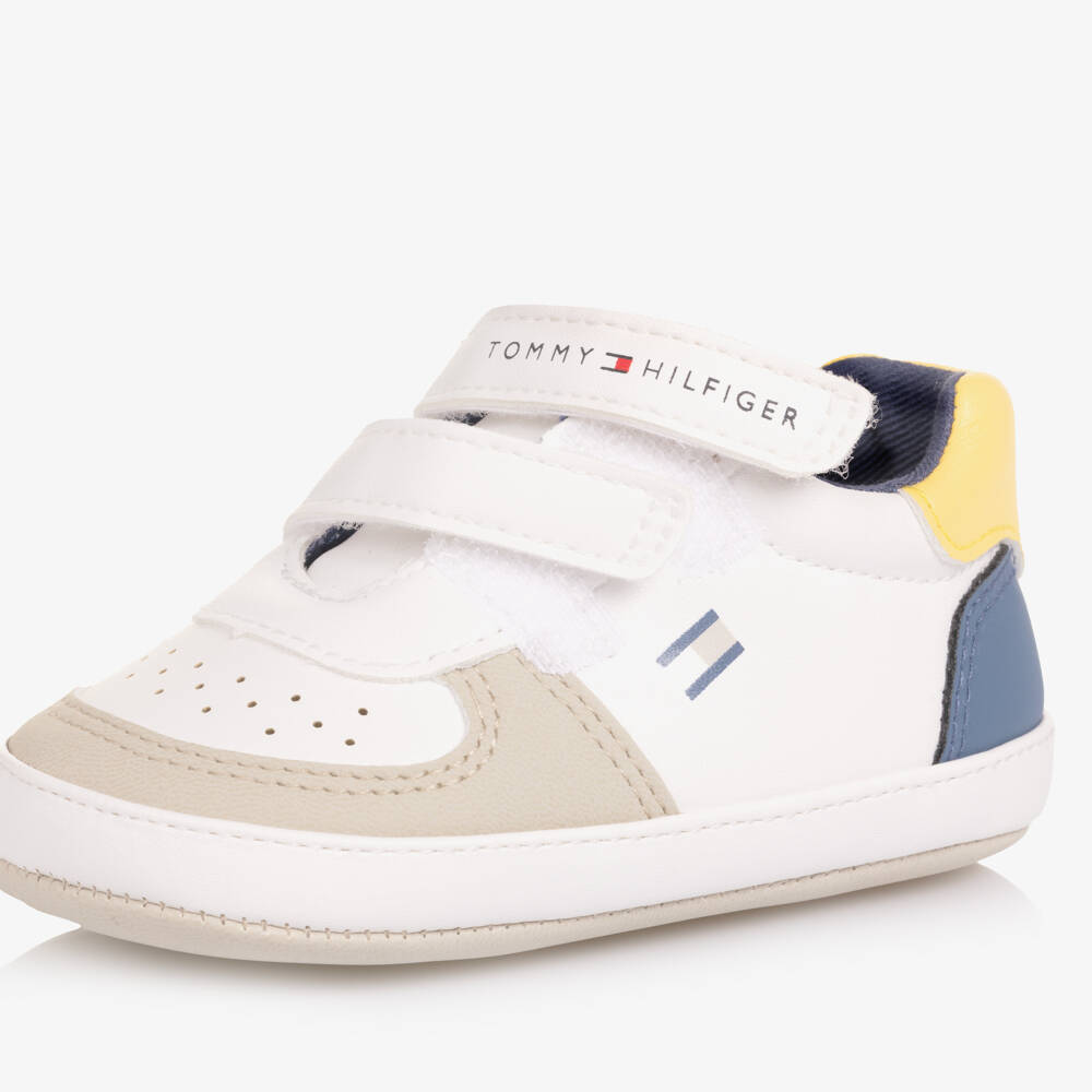 Tommy Hilfiger-Boys White Faux Leather Pre-Walker Trainers | Childrensalon Outlet