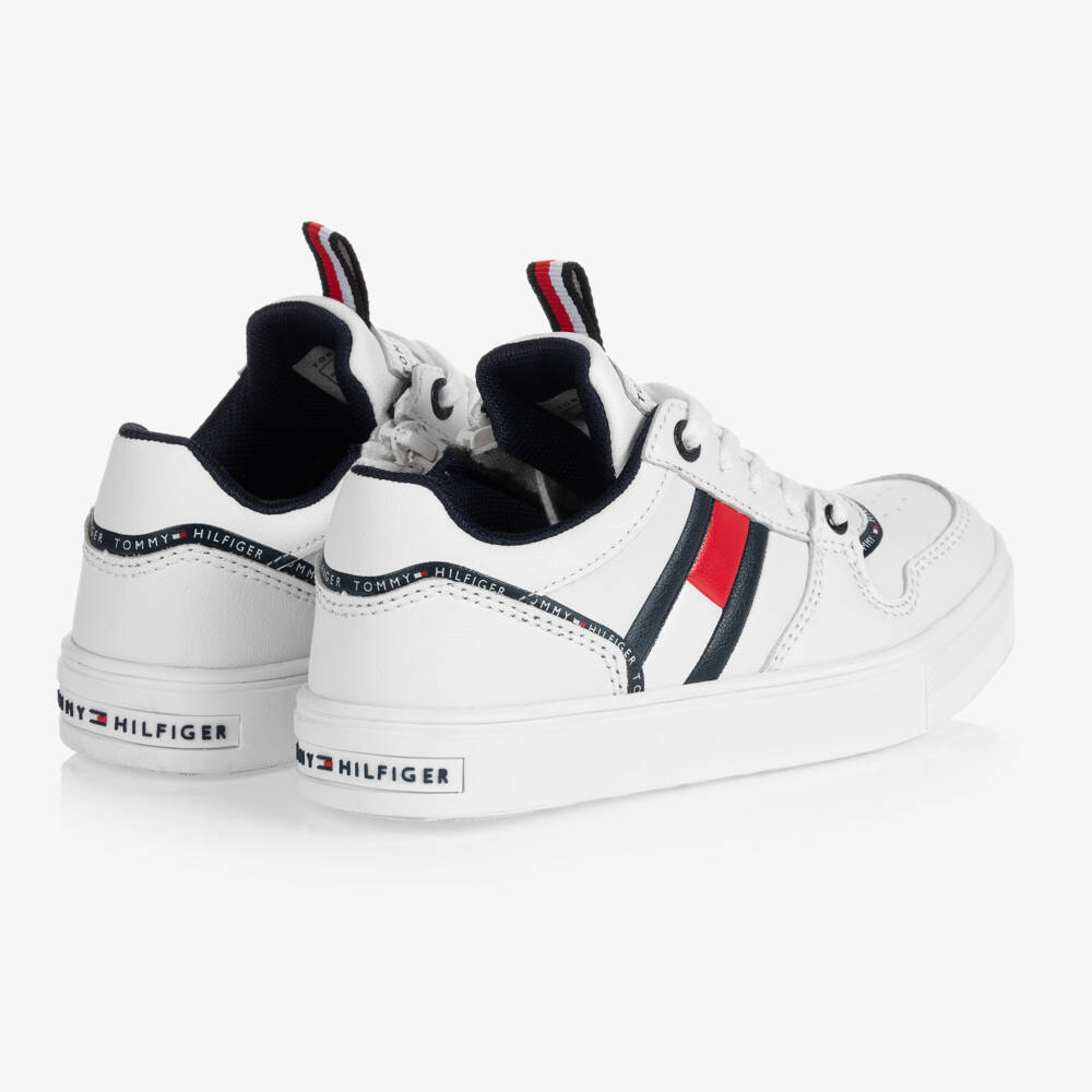 Tommy Hilfiger-Boys White Faux Leather Trainers | Childrensalon Outlet
