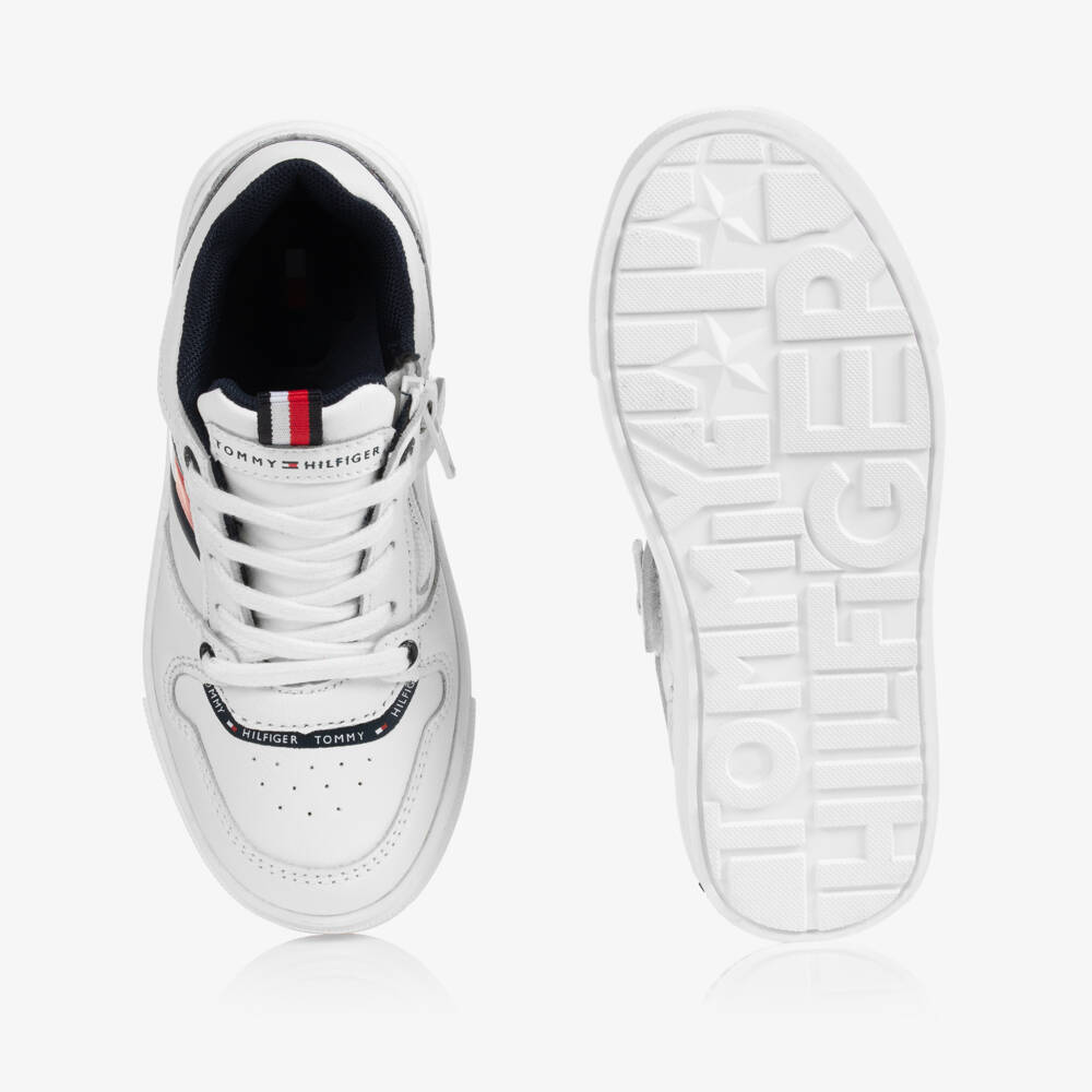 Tommy Hilfiger-Boys White Faux Leather Trainers | Childrensalon Outlet