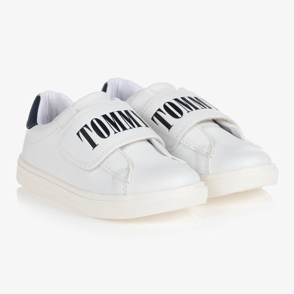 Tommy Hilfiger - Boys White Faux Leather Trainers | Childrensalon