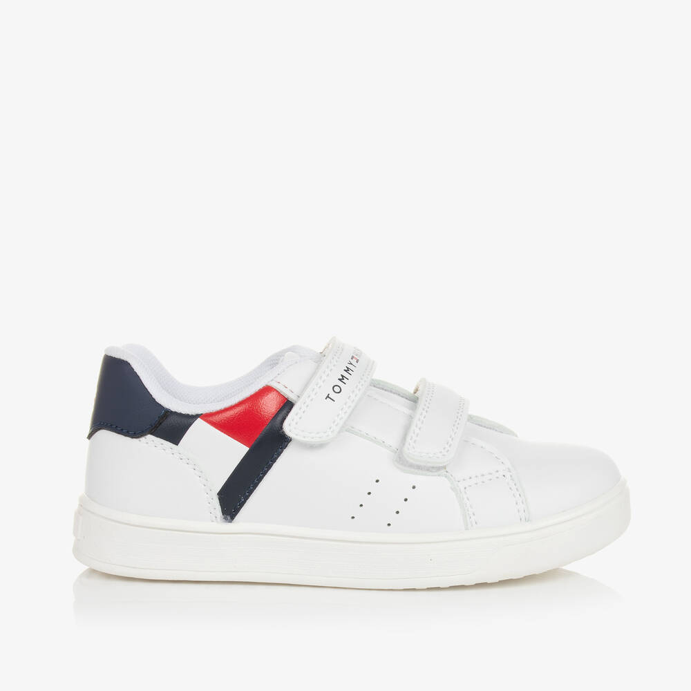 Tommy Hilfiger-ترينرز بشريط لاصق جلد صناعي لون أبيض للأولاد | Childrensalon Outlet
