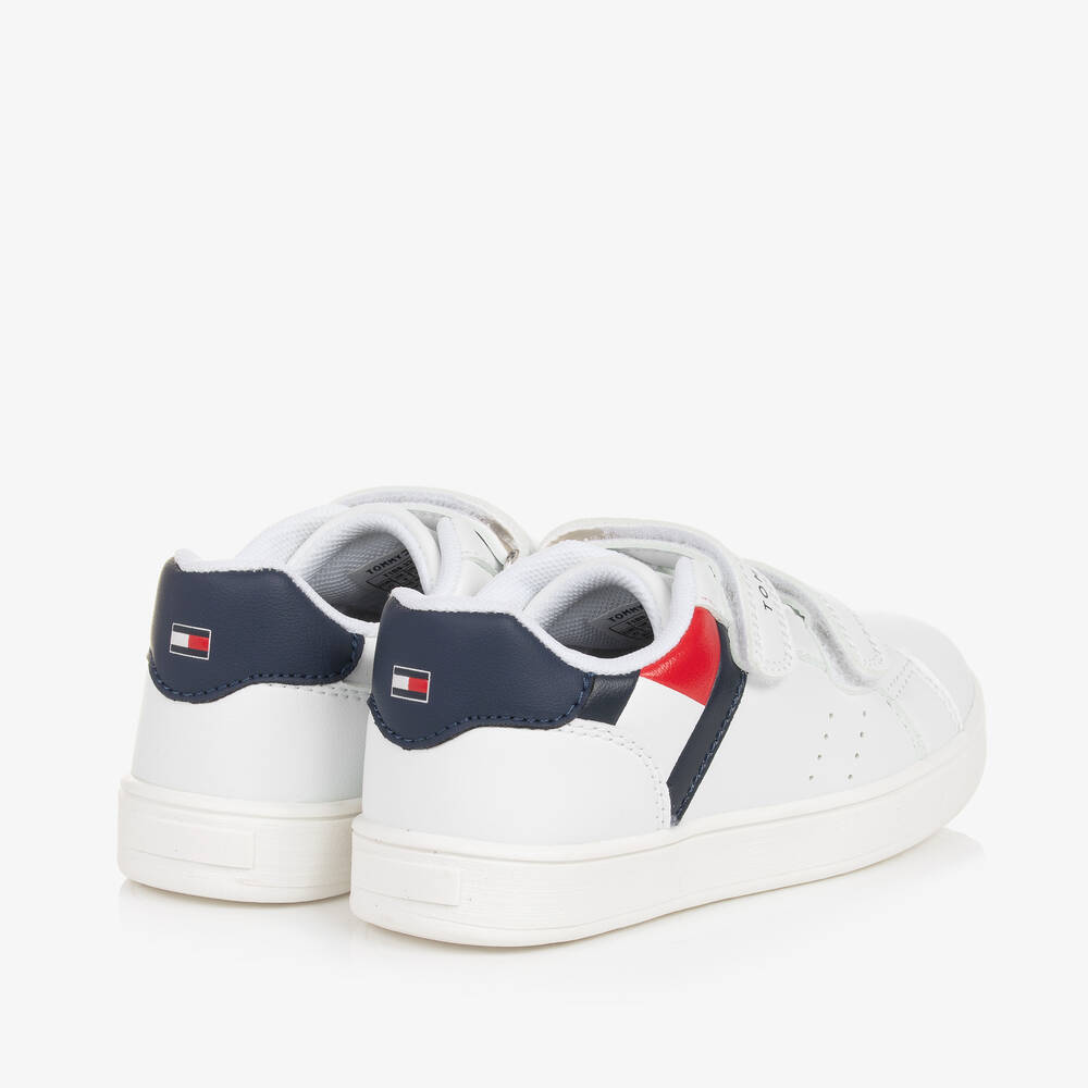 Tommy Hilfiger-ترينرز بشريط لاصق جلد صناعي لون أبيض للأولاد | Childrensalon Outlet
