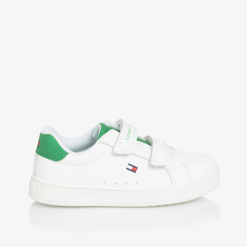Tommy Hilfiger-Boys White & Green Easy-Fit Sneakers | Childrensalon Outlet