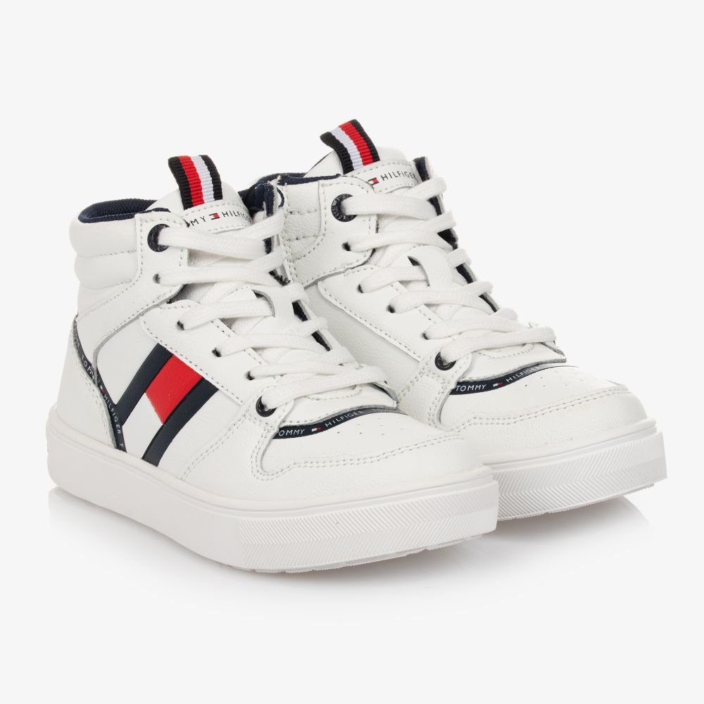 Tommy Hilfiger Boys White Hi Top Trainers Childrensalon Outlet