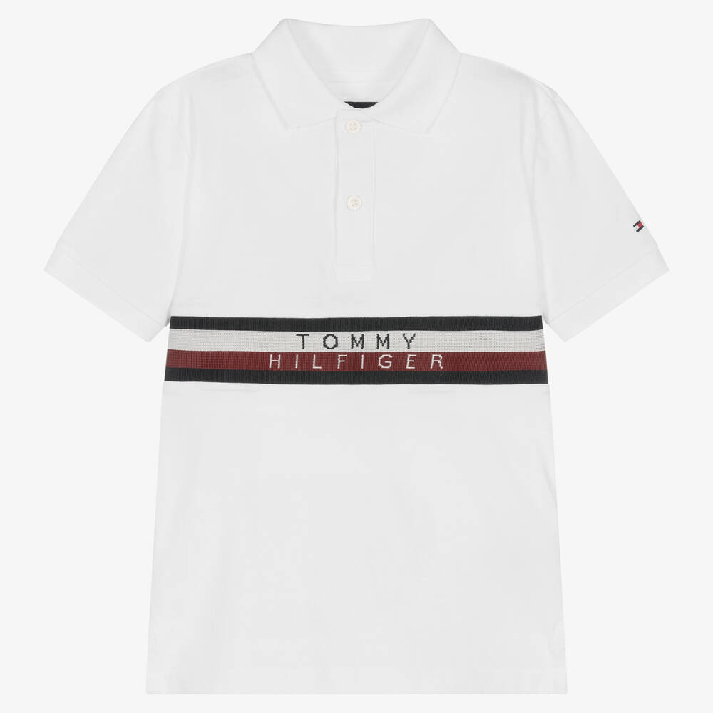 Tommy Hilfiger - Boys White Jersey Logo Polo Shirt | Childrensalon