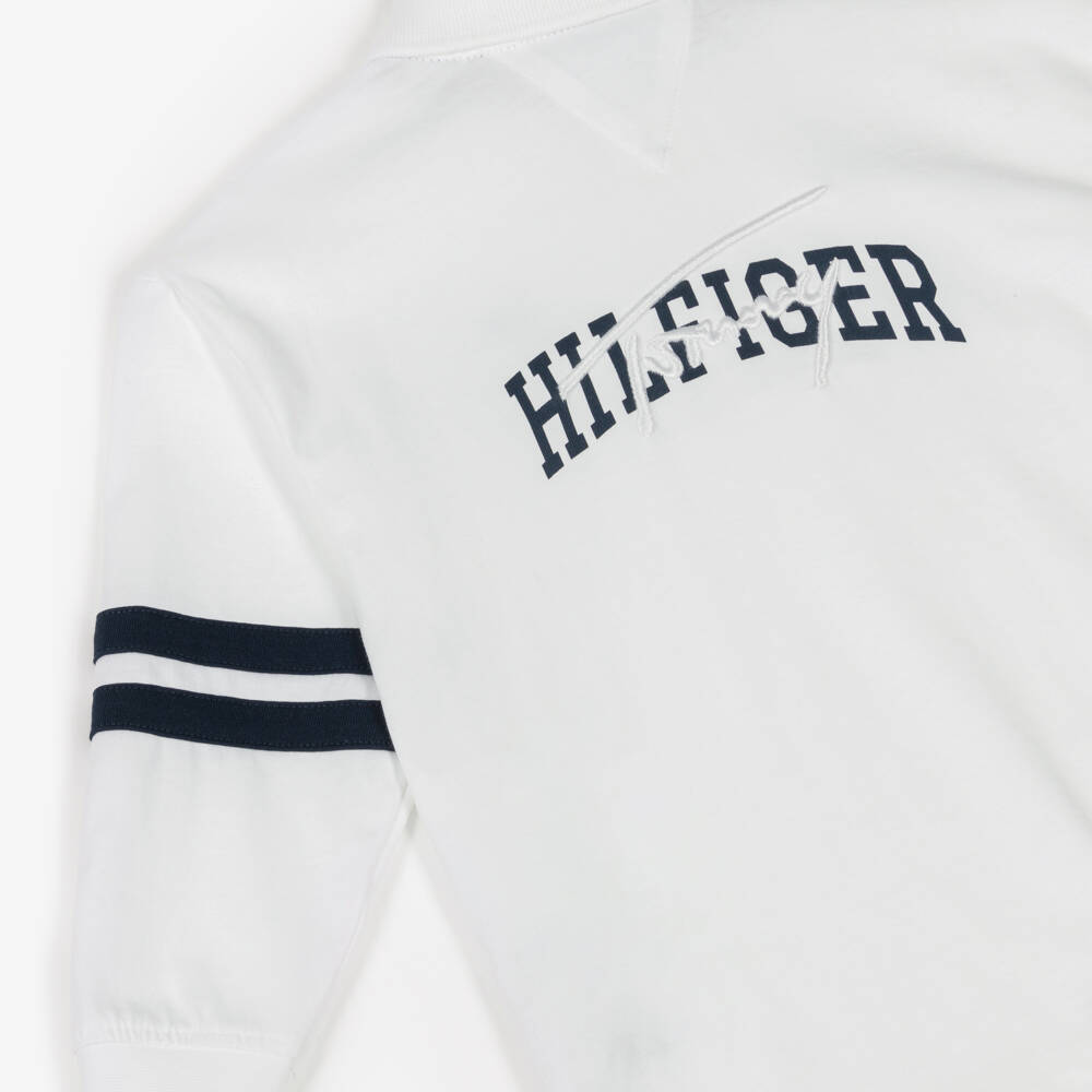 Tommy Hilfiger-Boys White Jersey Polo Shirt with Stripes | Childrensalon Outlet