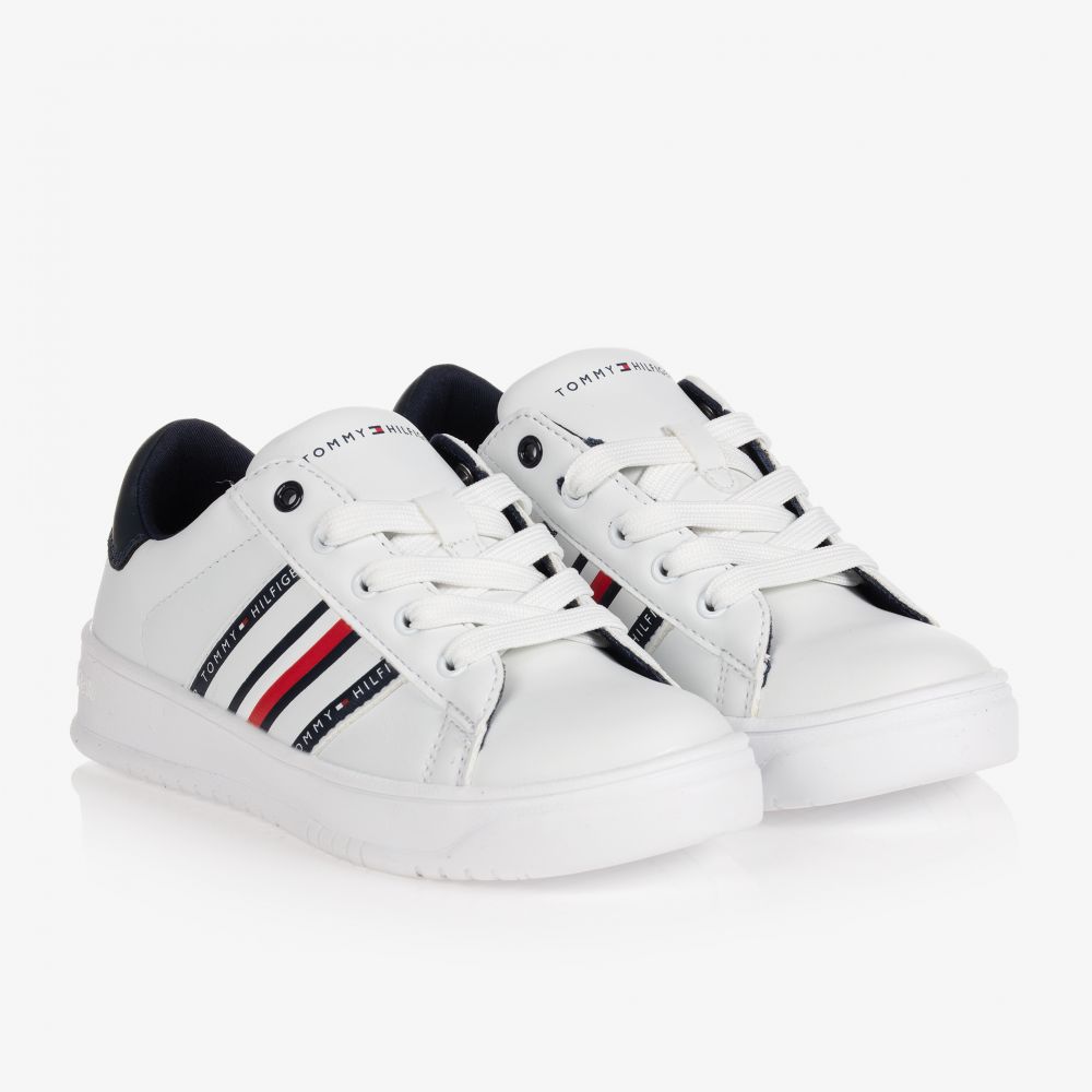 Tommy Hilfiger - Boys White Lace-Up Trainers | Childrensalon