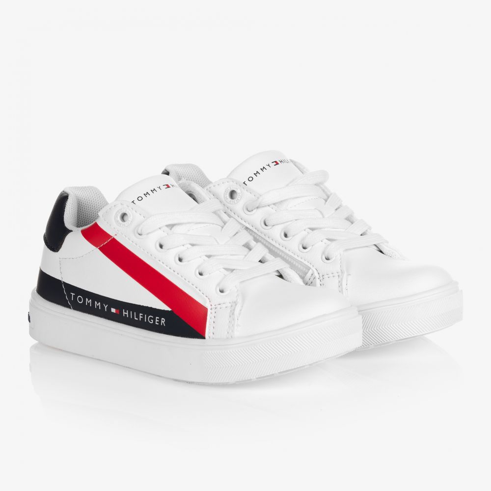Tommy Hilfiger - Boys White Lace-Up Trainers | Childrensalon