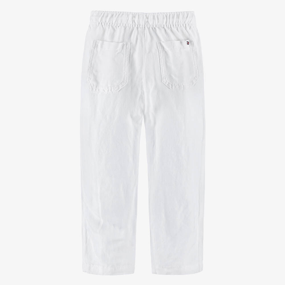 Tommy Hilfiger-Boys White Linen Blend Trousers | Childrensalon Outlet