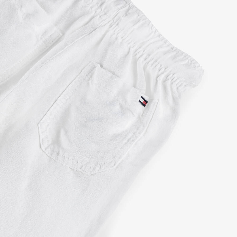 Tommy Hilfiger-Boys White Linen Blend Trousers | Childrensalon Outlet