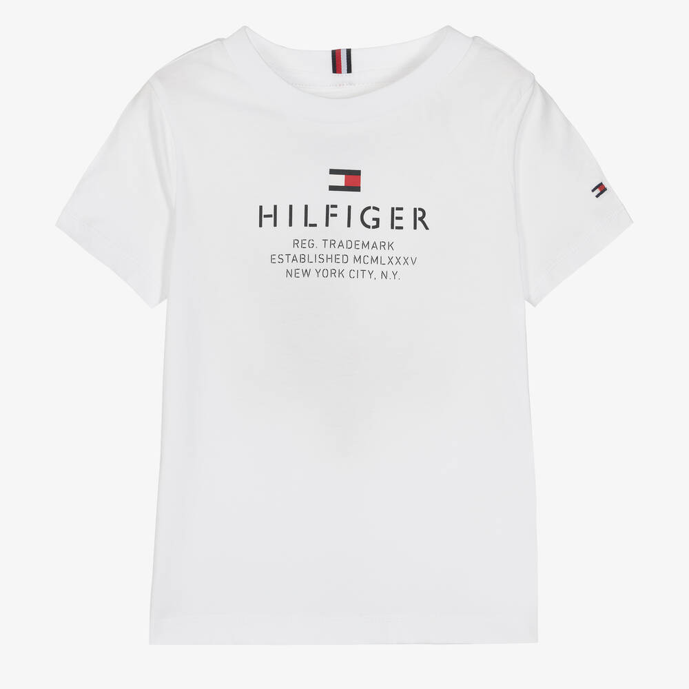 Tommy Hilfiger - T-shirt blanc en coton garçon | Childrensalon