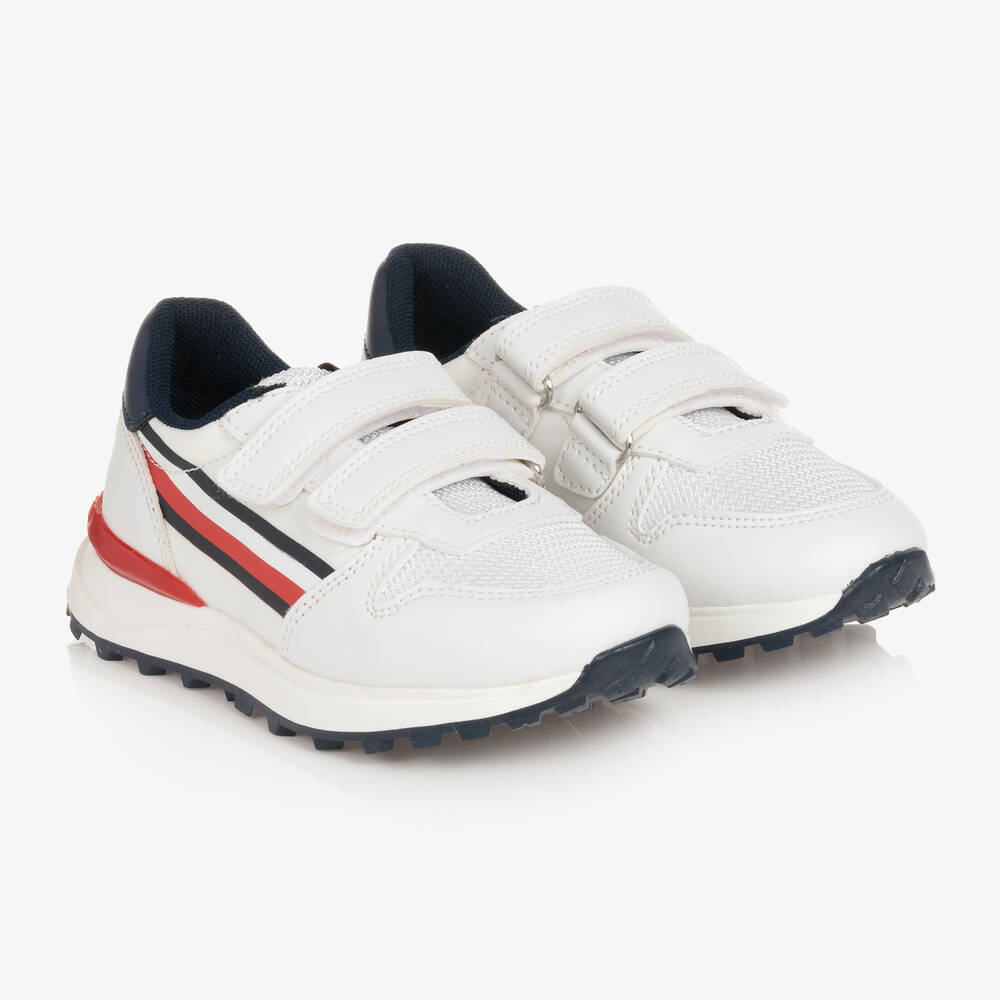 Tommy Hilfiger - Boys White Logo Striped Trainers | Childrensalon