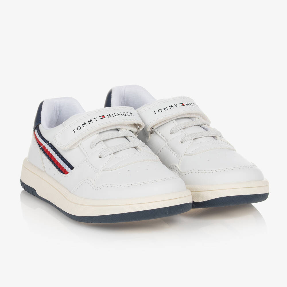 Tommy Hilfiger - Boys White Logo Striped Trainers | Childrensalon