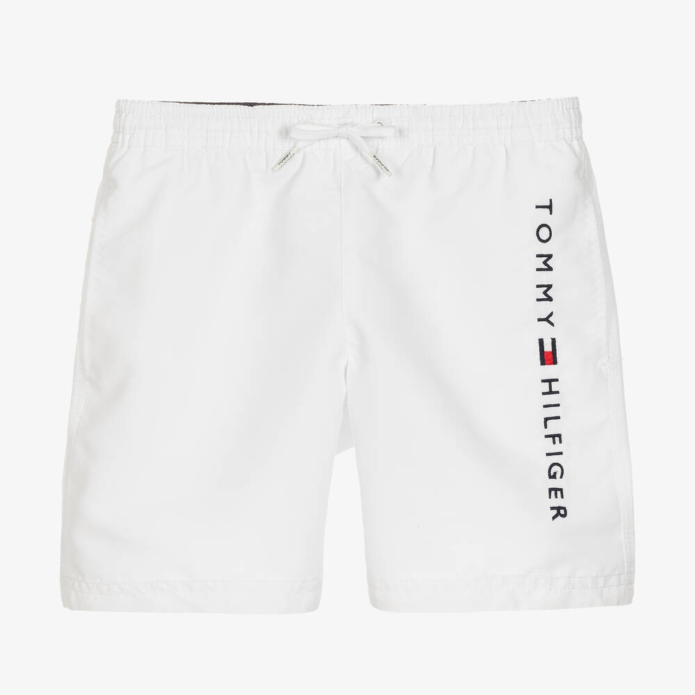Tommy Hilfiger - Boys White Logo Swim Shorts | Childrensalon