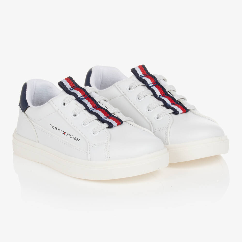 Tommy Hilfiger - Boys White Logo Tape Trainers | Childrensalon