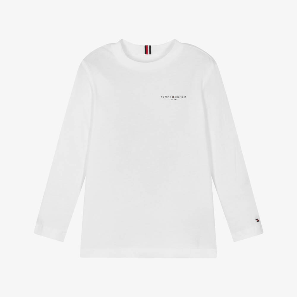 Tommy Hilfiger-Boys White Long Sleeved Cotton Top | Childrensalon Outlet