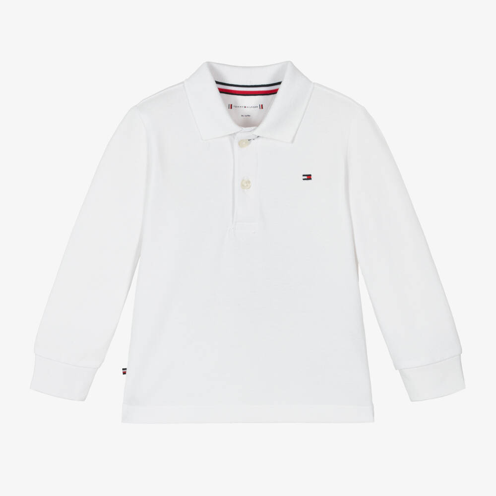 Tommy Hilfiger-Boys White Long-Sleeved Polo Top | Childrensalon Outlet