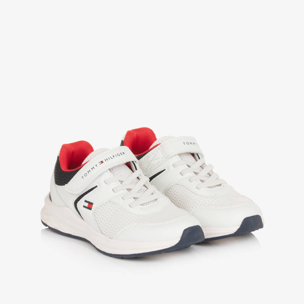 Tommy Hilfiger-Boys White Low-Top Mesh Trainers | Childrensalon Outlet