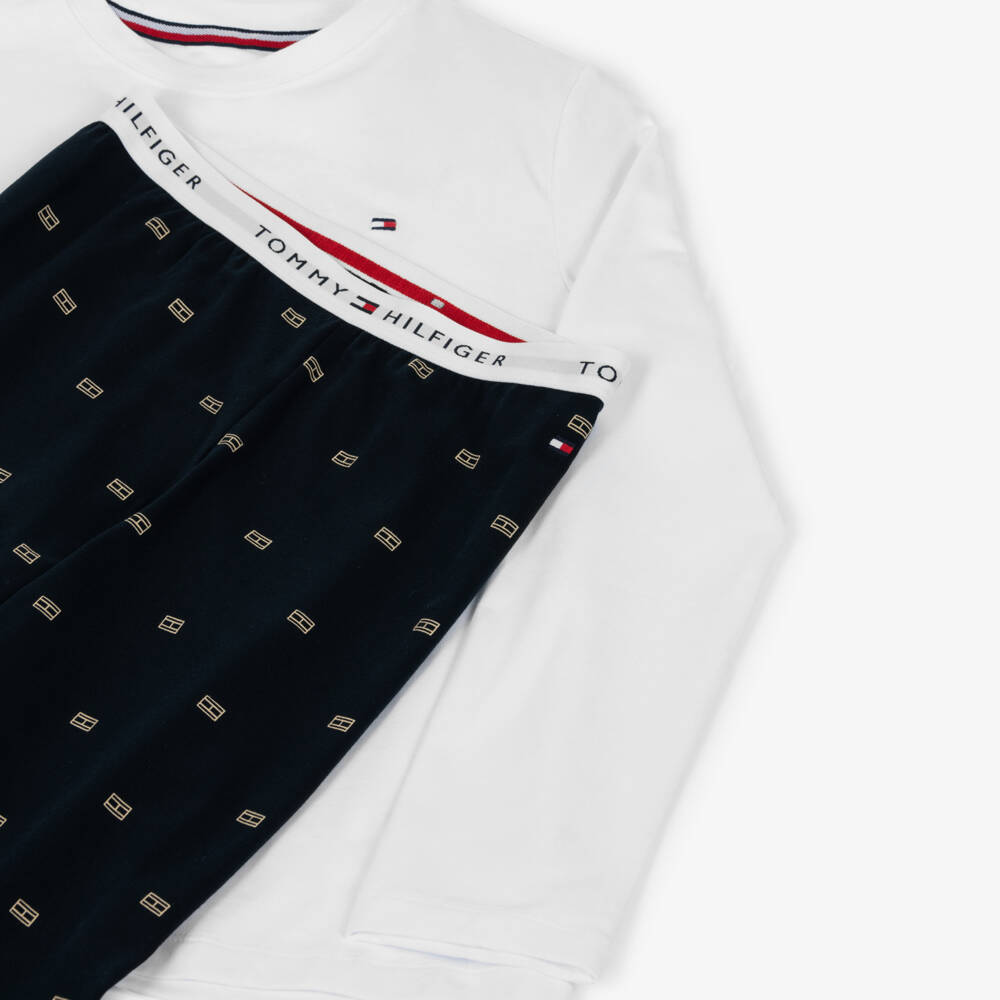 Tommy Hilfiger-Boys White & Navy Blue Cotton Flag Pyjamas | Childrensalon Outlet